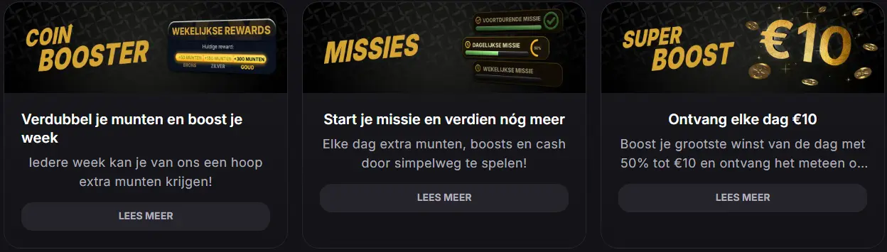 Sectie met promoties en beloningen voor casino spelers