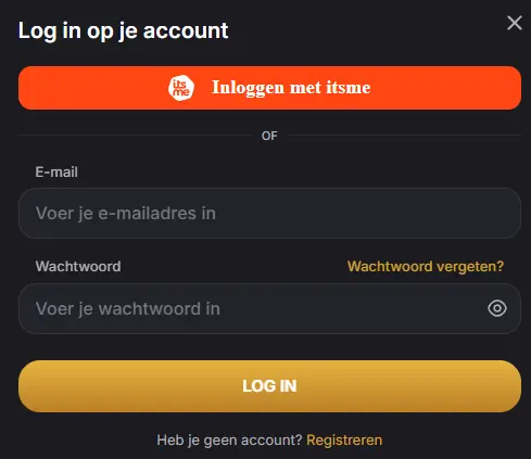 Inloggedeelte – toegang tot spelersaccount